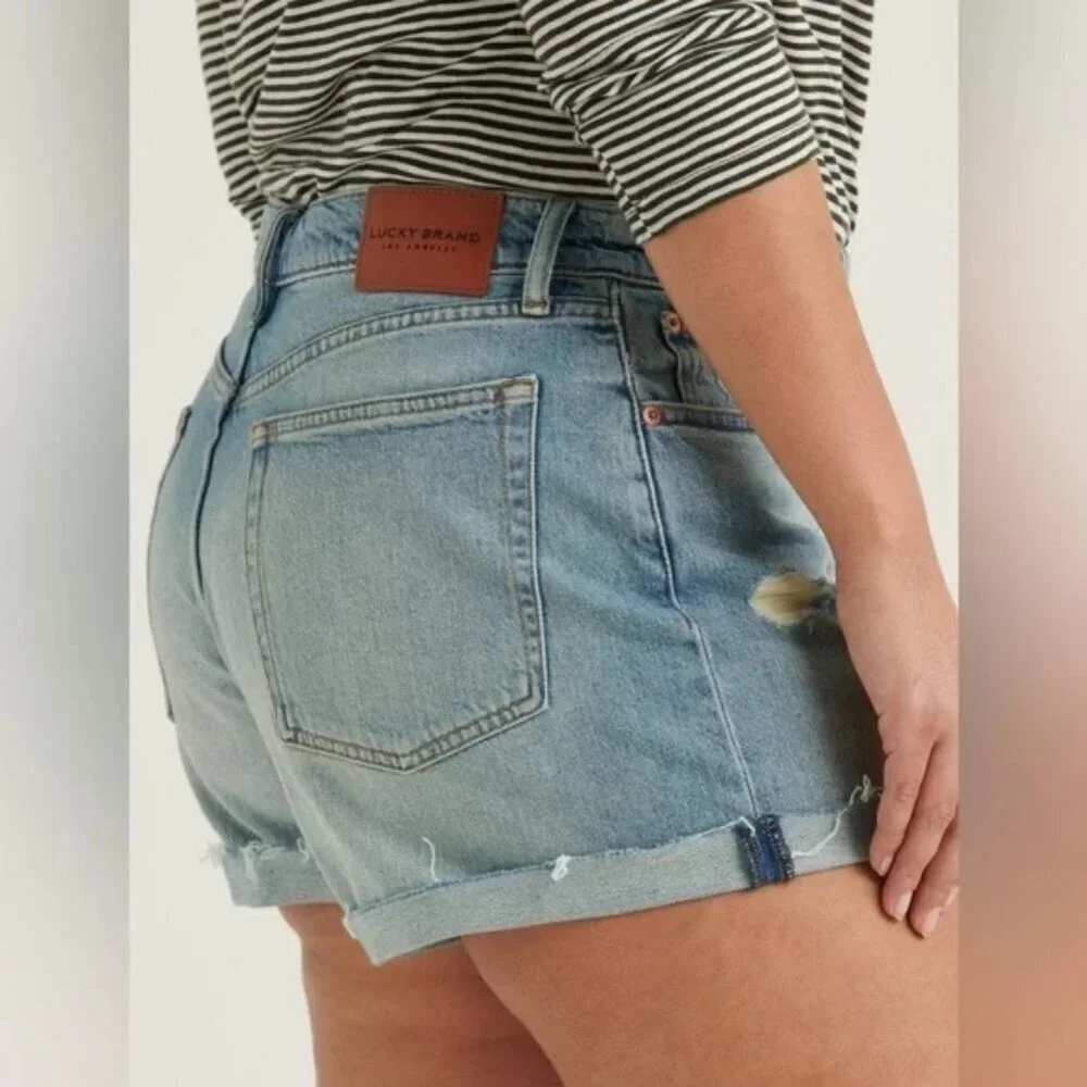 Lucky‎ Brand Jean Shorts Women's Size 28 Blue Denim Boyfriend Cuffed Cotton